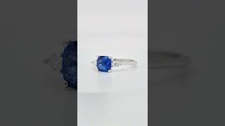 1.50 ct Cushion Sapphire and 0.18 ct Diamond Three-Stone Ring in 18k White Gold - Orogem Jewelers