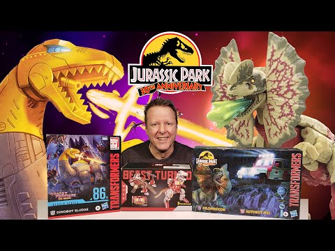 Jurassic Park Transformers Dino Dinobots Dinosludge, T-Rex & Dilophocon Toy Review AdventureFun!