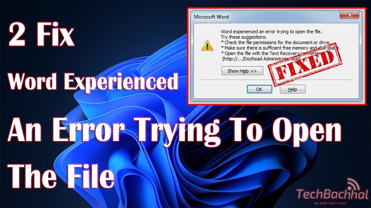 Fix Word Experienced An Error Trying To Open The File How To Solve Can ...