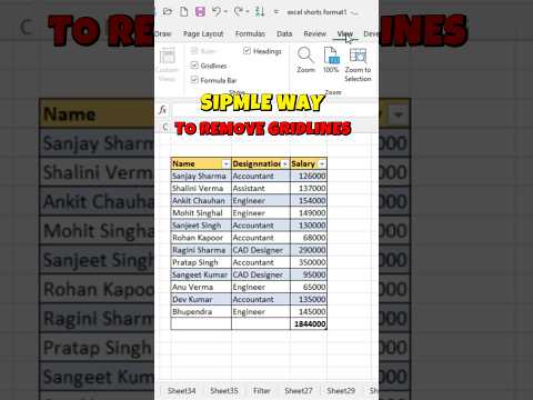 How to remove gridlines in excel #shorts #ytshortsindia #ytshortsvideo