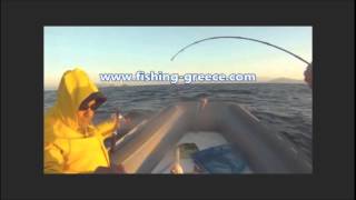 Fishing in Greece with kabura pagrus pagrus.