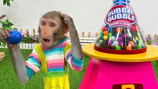 Bim Bim Monkey find ways to get Rainbow Gumballs from Dubble Bubble Candy Dispenser