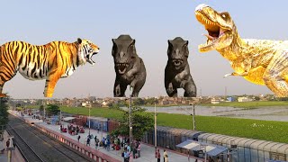 Bhuka sher 🐯 😭😭😭😭 attack on rex 🐲🐲. #dinosaur #jurassicworld #dinosaurios #tyrannosaurusrex