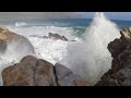 1 hour video of big ocean waves crashing into rocky shore - natural ocean wave sounds - HD 1080P