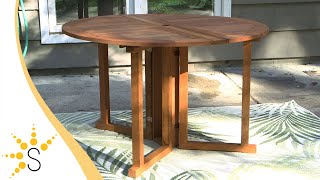 Sunnydaze Malaysian Hardwood Folding Gateleg Patio Round Dining Table-LAM-772