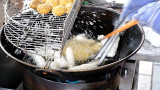 Glutinous rice dessert white sugar kueh, crispy outside and soft  inside-Taiwan Street Food