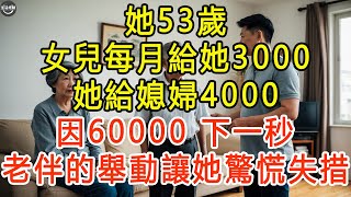 她53歲，女兒每月給她3000，她給媳婦4000，因60000，下一秒老伴的舉動讓她驚慌失措 #生活經驗 #為人處世 #深夜淺讀 #情感故事 #晚年生活的故事