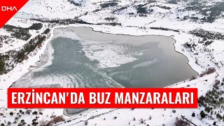 Erzincan'da buz tutan şelale, göl ve göletler dronla görüntülendi