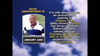 Gregory John ~ Short Obituary