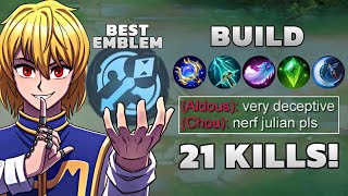 21 KILLS!! NEW BEST BUILD \u0026 EMBLEM FOR JULIAN SOLO RANKED GAME (easy win) - Mobile Legends