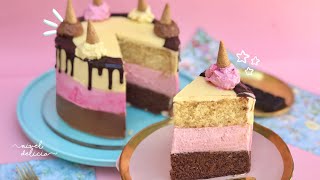 Have you combined 3 flavors?🍰 Vanilla cake, strawberry and chocolate mousse 🎂 Sell Neapolitan Cake