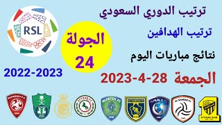ترتيب الدوري السعودي وترتيب الهدافين ونتائج مباريات اليوم الجمعة 28-4-2023 من الجولة 24