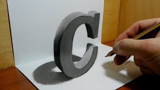 3D Trick Art on Paper, Letter C   Optical Illusion