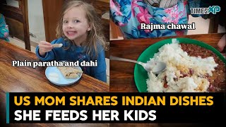 American woman in India prepare Indian dishes for her kids