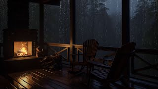 Perfect Rain Sounds for Sleeping 🌧️🏡🔥 Relax on Cozy Balcony with Rain and Crackling Fireplace