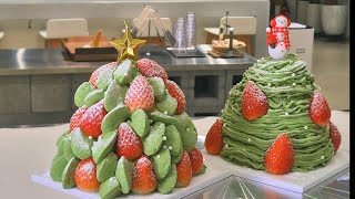 정말 맛있는 크리스마스🎄트리 케이크 그런데 말차 가나슈를 곁들인