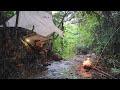 Camping Hammock Hujan Deras Dan Petir Disungai Non-stop - menyantap sate - Camping in the rain