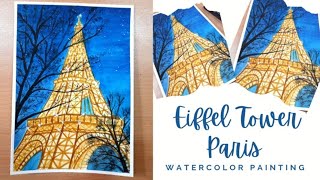 Eiffel Tower Paris | Eiffel Tower at night | Watercolor painting | Step by step guide | Artsy Arpita