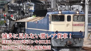 (激レア貨車シキ801 白昼堂々宇都宮線を走る！)EF65-2085牽引シキ801B2特大貨物貨車 関西地区変圧器輸送に伴う安治川口送り込み配給輸送 ＠大宮駅