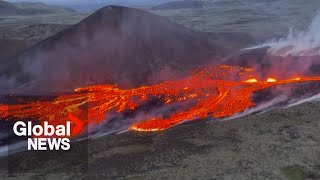 Iceland volcano eruption sends fiery lava down slopes