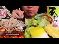 【咀嚼音】冷やしとろろ蕎麦＆おにぎり＆天ぷら盛り合わせ＆たくあん＆キムチ＆ブラックサンダーアイスを食べる【asmr eating sounds】