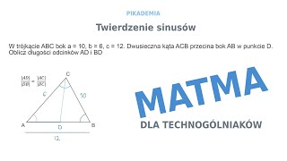 W trójkącie ABC bok a = 10, b = 6, c = 12. Dwusieczna kąta ACB przecina bok AB w punkcie D