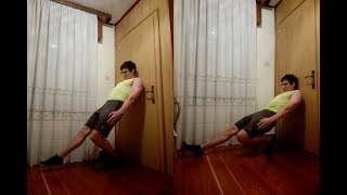 Wall/friction sissy squats: one leg to 90°, assisted full negatives, weighted