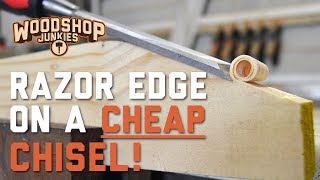 Whetstone sharpening a cheap chisel to a RAZOR SHARP edge.