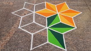 simple rangoli | easy 3d kolam | 5*3 dots kolam | diwali kolam | p square rangoli