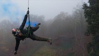 Epic 150ft rope swing Between Giant Redwoods