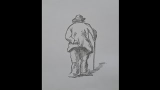 Cómo dibujar un anciano - dibujo de  anciano caminando - dibujos paso a paso