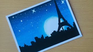 Eiffel Tower Skyline with Oil pastels | oilpastel drawing for beginners