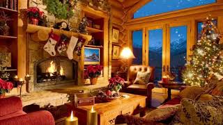 Winter Christmas Ambience - Snow falling, Fire crackling sound, Cosy /Deep sleep