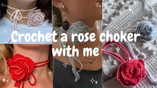 Crochet a EASY beginner rose necklace with me/ how to crochet this PINTEREST crochet rose choker