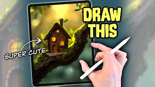 PROCREATE Landscape Drawing Tutorial - EASY steps Tiny Treehouse