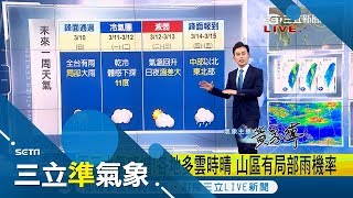 周末雨下不停！中部以北11縣市發布大雨特報 其他地區偏涼微冷｜氣象主播 黃家緯｜【三立準氣象】20190309｜三立新聞台