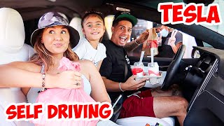 Letting Our Tesla DECIDE What We EAT For 24 Hours!  (SELF DRIVE)