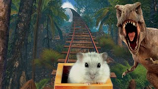 Hamster in Roller Coaster Jungle with Dinosaurs