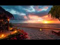 Chill Out In Summer Tropical Beach Bar with Relaxing Sea Waves, Birds Sounds 🍹Sunset Ambience