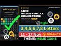 Theme Meme Coins WOTD | Binance Crypto WODL Answers Today | All Letters WOTD