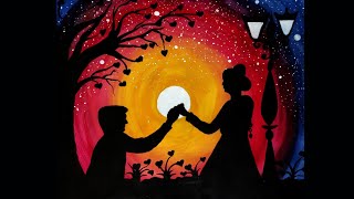 A romantic couple Painting | Valentine Romantic Painting | moonlight scenery||using Acrylic Colour :