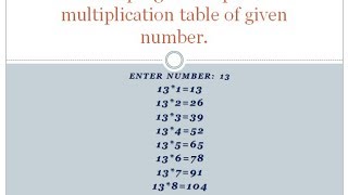 Java program to print multiplication table of given number