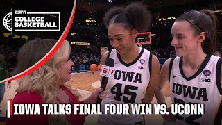 Iowa’s Caitlin Clark & Hannah Stuelke talk win vs. UConn, preview title game vs. South Carolina