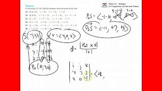 UPenn Math 114 Distance point to plane, point to line and quadric surfaces