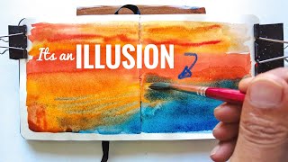 Watercolor is about Creating an Illusion~ Beautiful Bird View Sunset Watercolor Painting Tutorial