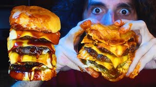 HUGE 4x FIRE SAUCE CHEESEBURGER 불닭 | ASMR MUKBANG | Nomnomsammieboy