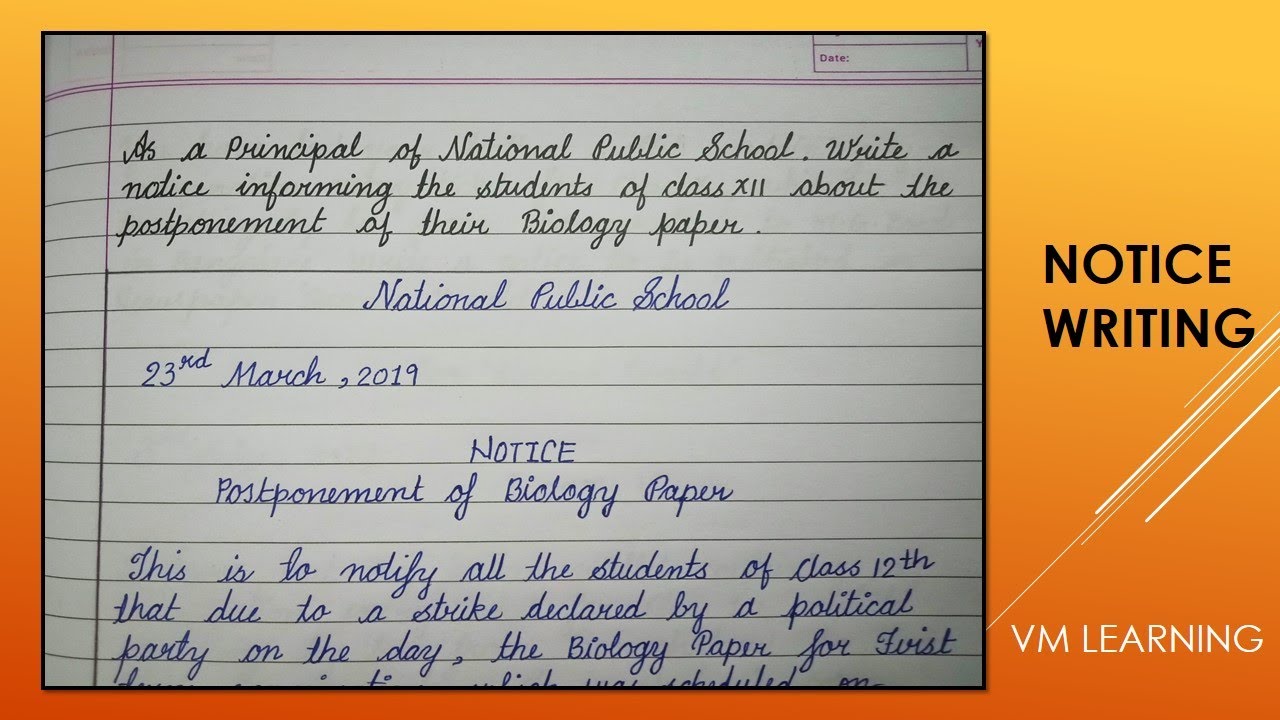 Write A Notice On Informing Students About Postponement Of Exams In ...