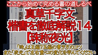 真草千字文徹底解説14（楷書）珠称夜光（王偏と玉偏は同じ、また左右重心の変化が学べます）