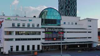 Drone video citycenter Tullintori. Tampere, Finland