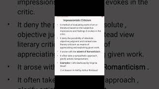 Impressionistic Criticism #shortsvideo #englishliterature Literary Criticism